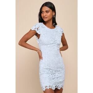 Lulu's Romance Language Baby Blue Crochet Lace Dress Size Large Cocktail party